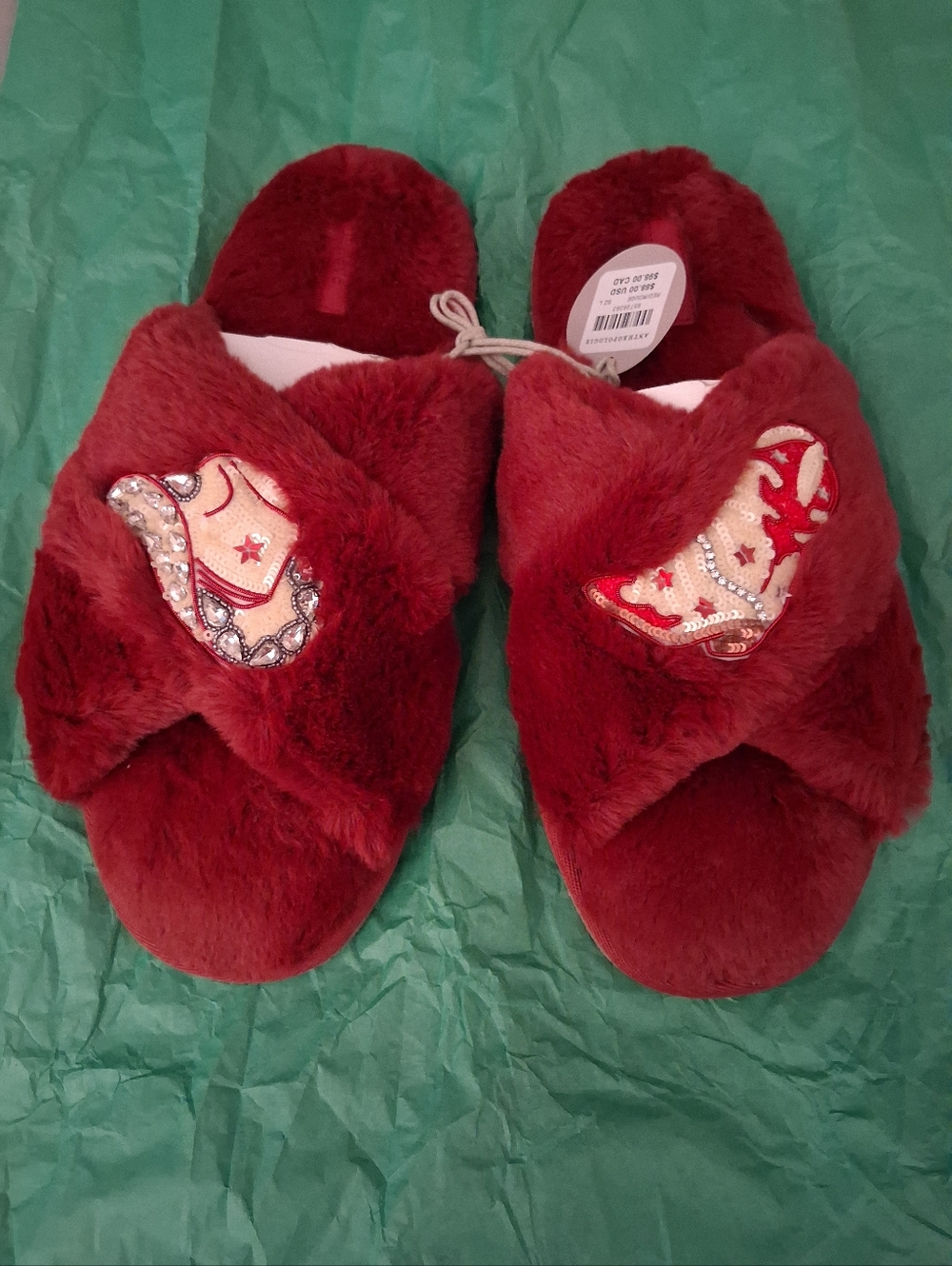 Western Themed Crystal Detail Cozy Slippers NWT Fits 10 to 11 Sz L